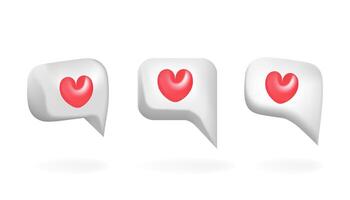 White 3d bubble speech set with pink heart illustration design. Blank messenger without text, online chat, web banner, love message. vector