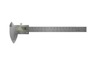 Metal digital vernier caliper with display. Metric tool. vector