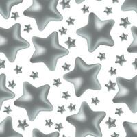 Silver 3d stars on white background. Seamless pattern background. New Year wallpaper, Christmas wrapping. vector