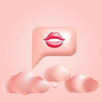 Purple 3d bubble speech with lips and clouds illustration design. Web banner, love message on Valentine Day vector