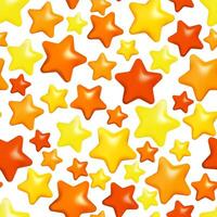 Yellow, red, orange 3d stars on white background. Seamless pattern background, wrap, cover and wallpaper. vector