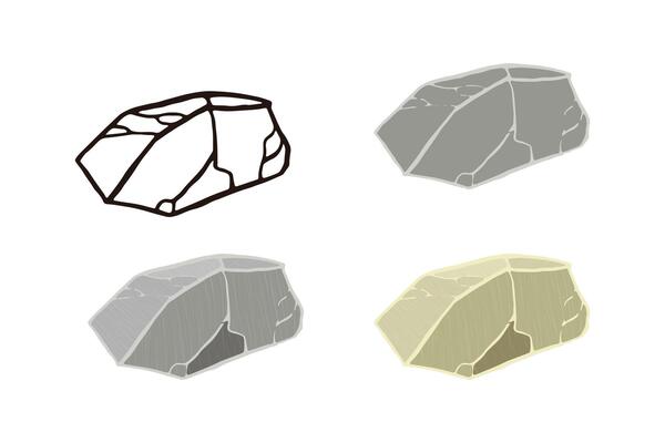 Stone set. Outline sketch, flat style and realistic.