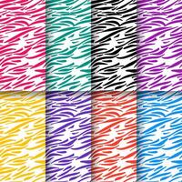 Multicolor zebra print skin. Wildlife seamless pattern background set. Africa style wallpaper. vector