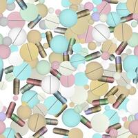 Tablets and vitamins. Seamless pattern background. vector