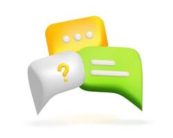 3d white, green and yellow bubble speeches with question mark. Messenger dialogue. Chat conversation template. vector