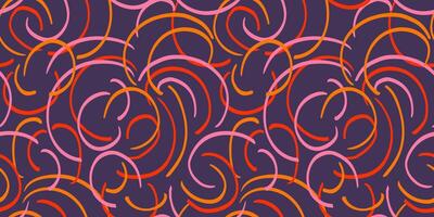 Colorful seamless pattern of abstract organic curves and swirling lines on navy background. Plain designs for modern textiles, fabric, Print geometric with a dynamic feel. vector