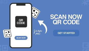 QR code scan cover banner, social media post template for advertising with smartphone screen and quick response code on it ready to be scanned vector