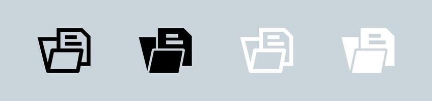 Record icon set in black and white. Report signs illustration. vector
