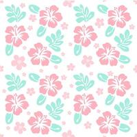 Hibiscus in pink color, flowers seamless pattern. vector