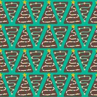 Christmas Tree of Brownie. Mint Background seamless pattern vector