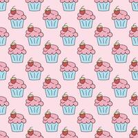 Doodle Seamless Pattern with Berry Cake on Pink Background vector