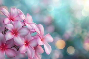 A beautiful copy space image featuring frangipani flowers blooming with a softly blurred background photo