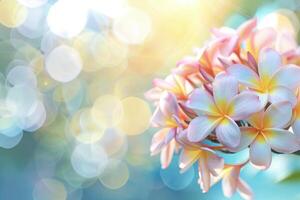 A beautiful copy space image featuring frangipani flowers blooming with a softly blurred background photo