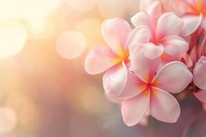 A beautiful copy space image featuring frangipani flowers blooming with a softly blurred background photo