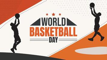 World basketball day poster with silhouette of basketball players vector