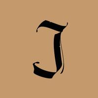 Letter in the Gothic style. The symbol is isolated on a golden background. Calligraphy and lettering. Medieval Latin letter. Logo for the company. Monogram. Elegant font for tattoo. vector