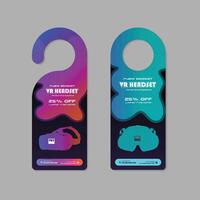 Virtual reality 3d game training session door hanger design template with two variations concept design set template vector
