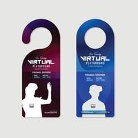 Virtual Education Workshop Door Hanger or VR Headset Cell Door Hanger Design Template Two Variations Design and Door Hanger Design Template for Modern Technology with Virtual Reality Headset vector