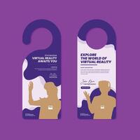 door hanger design for a man and woman with virtual reality glasses Metaverse Virtual Reality Workshop with two variations concept design vector