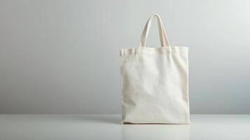 A blank canvas tote bag with copy space image representing the eco friendly and zero waste concept photo