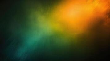 Dark blurry abstract gradient background green orange yellow black colors, grainy texture web banner header design copy space photo