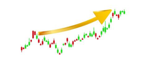 forex trading green and red candlestick charts The image features a vibrant with a world map outline, A prominent golden upward-trending arrow cuts through the center vector