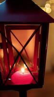 Christmas Lantern With Colorful Lights Shining And Copy Space video