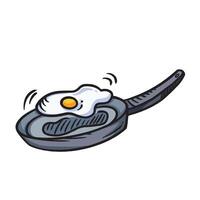 Sunny side up egg and frying pan colorful illustration isolated on square white background. Simple flat outlined cartoon art styled drawing. vector