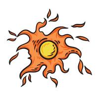 Yellow and orange sun colorful illustration isolated on square white background. Simple flat outlined cartoon art styled drawing. vector
