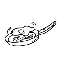 Sunny side up egg and frying pan black and white illustration isolated on square white background. Simple flat outlined cartoon art styled drawing. vector