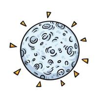 Gray round moon colorful illustration isolated on square white background. Simple flat outlined cartoon art styled drawing. vector