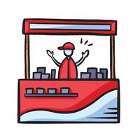 Red and gray market stall colorful illustration isolated on square white background. Simple flat outlined cartoon art styled drawing. vector