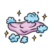 Pink soap with bubbles colorful illustration isolated on square white background. Simple flat outlined cartoon art styled bathroom object drawing. vector