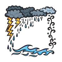 Gray clouds and rain water cycle frame colorful illustration isolated on square white background. Simple flat outlined cartoon art styled drawing. vector