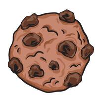 One brown chocochip cookie colorful illustration isolated on square white background. Simple flat outlined cartoon art styled sweet food drawing. vector