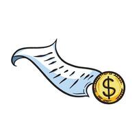 Bill receipt print and money coin colorful illustration isolated on square white background. Simple flat outlined cartoon art styled drawing. vector