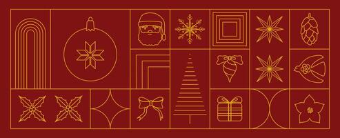 Linear Christmas geometric background. Art deco golden horizontal banner. Luxury Christmas invitation, greeting card, cover, flyer template. . vector