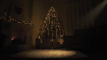 Christmas Low Key Tree Of A Mountain House Illuminated On A Cold Winter Night video