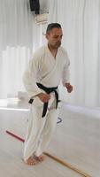 Two Men Train With Jumping Obstacle Exercises During Karate Training video