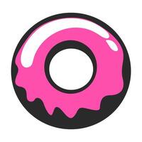 Colorful pink donut with glossy icing on a dark background features playful design elements and modern style vector