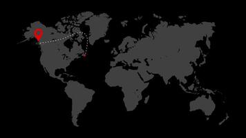mundo mapa viaje ruta ubicación animación en oscuro fondo, mundo mapa demostración el ubicaciones de países video