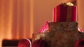 Red Christmas Box Rotating With Copy Space To The Left video