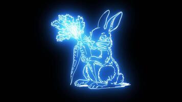 icon of a rabbit eating carrots with a neon effect that lights up blue video