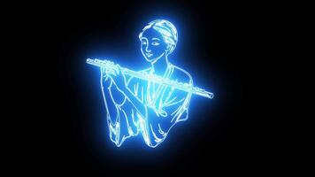 icon for playing a kite flute with a neon effect that lights up blue video