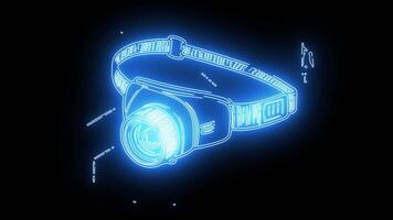 Headlamp icon with a neon effect that lights up blue video