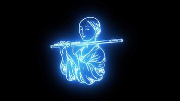 icon for playing a kite flute with a neon effect that lights up blue video