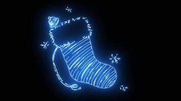 Christmas stocking icon with a neon effect that lights up blue video