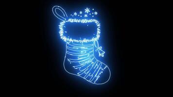 Christmas stocking icon with a neon effect that lights up blue video