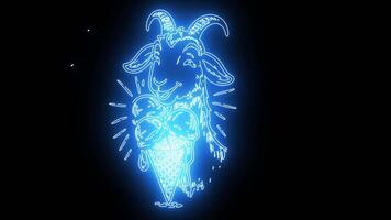 icon of a goat eating ice cream with a neon effect that lights up blue video