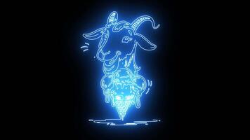 icon of a goat eating ice cream with a neon effect that lights up blue video